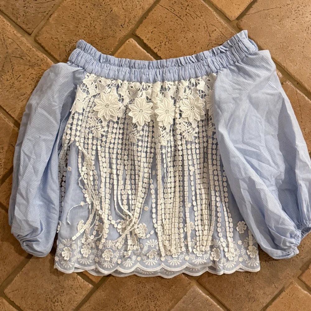 Alexis Off The Shoulder Striped White Blue Blouse